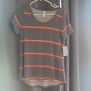 LuLaRoe Blue and Gray Fitted Short Sleeve T-Shirt